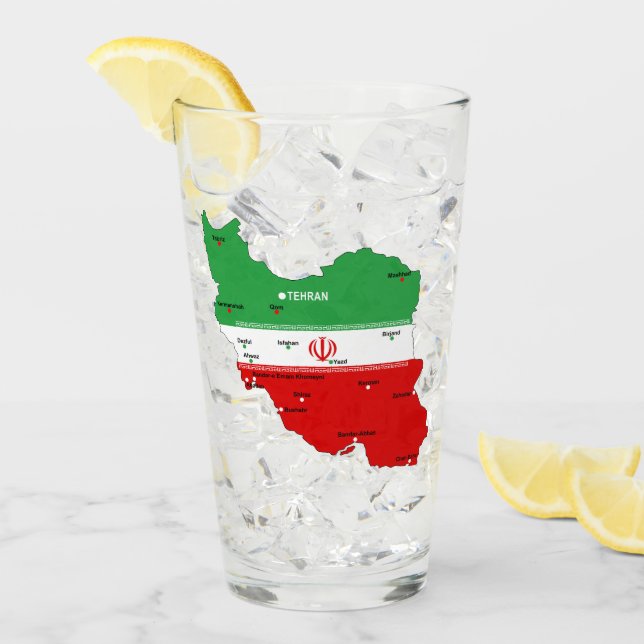 Verre Carte de l'Iran avec drapeau et emblème (Devant glace)