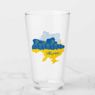 Verre Carte de l'Ukraine avec tournesol et drapeau ukrai