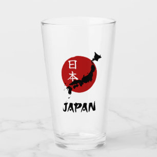 Verre Carte du Japon avec décoration de soleil rouge