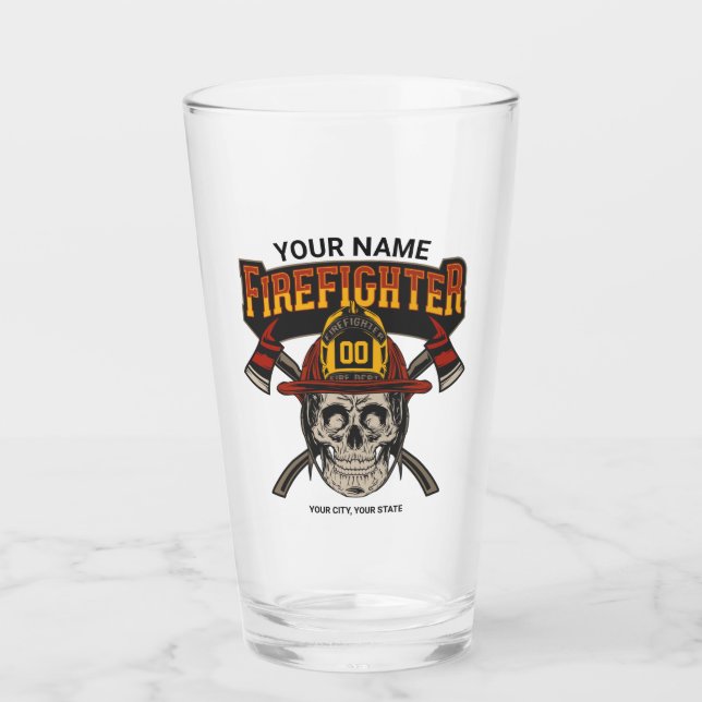 Verre Casque de crâne pompier personnalisé Ax pompier (Devant)