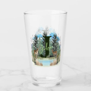Verre Cerf Aquarelle Lettre de Monogramme Personnalisé J