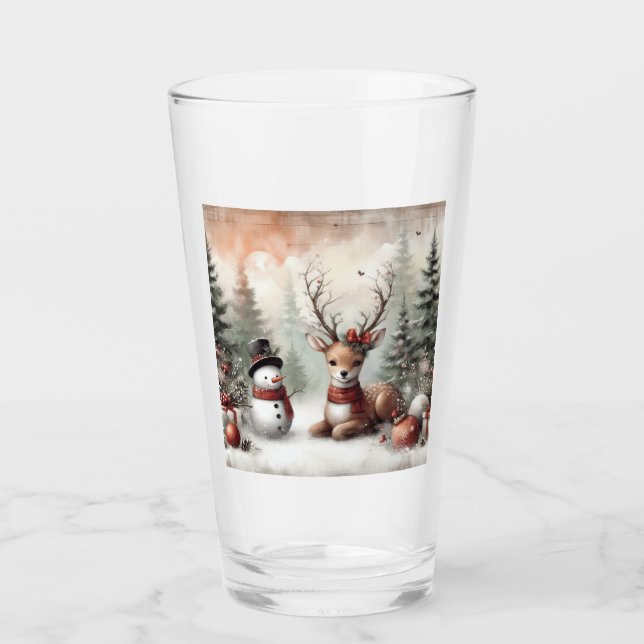 Verre Cerf de Noël/bonhomme de neige en bois classique (Devant)