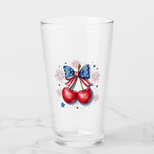 Verre Cerises avec Coquette Bow 4 juillet Américain (Devant)