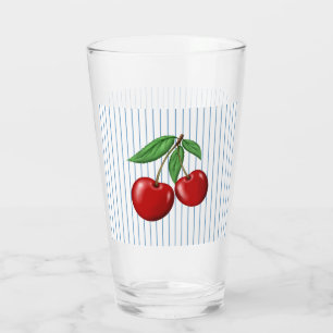 Verre Cerises rouges sur Bleu Motif graphique