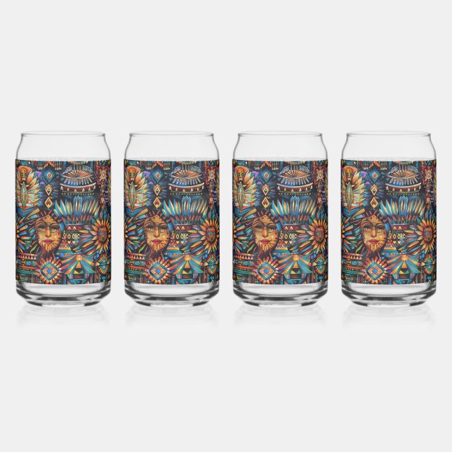 Verre cérulean "Tapisserie précolombienne" 16oz (Recto)