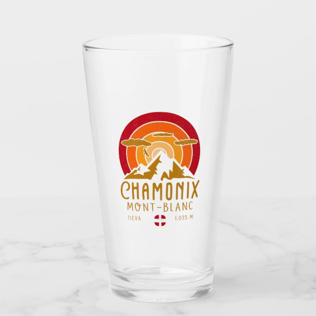 Verre Chamonix France Retro Sunset Ski Souvenirs 80s (Devant)