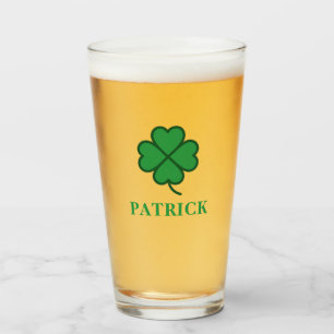 Verre Chanceux Irlandais Quatre Feuille Verte avec Nom M