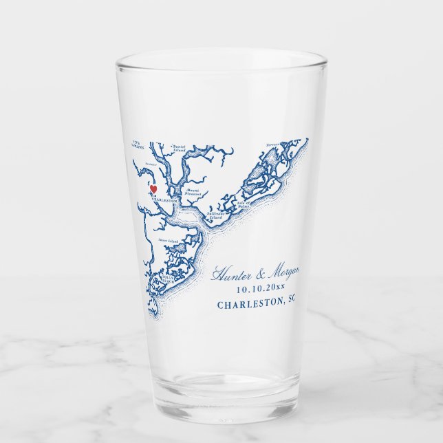 Verre Charleston SC Carte Elégant Marine Blue Wedding Fa (Devant)