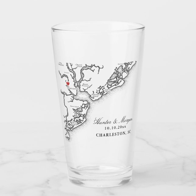 Verre Charleston SC Carte Noir et Blanc Mariage Favorise (Devant)