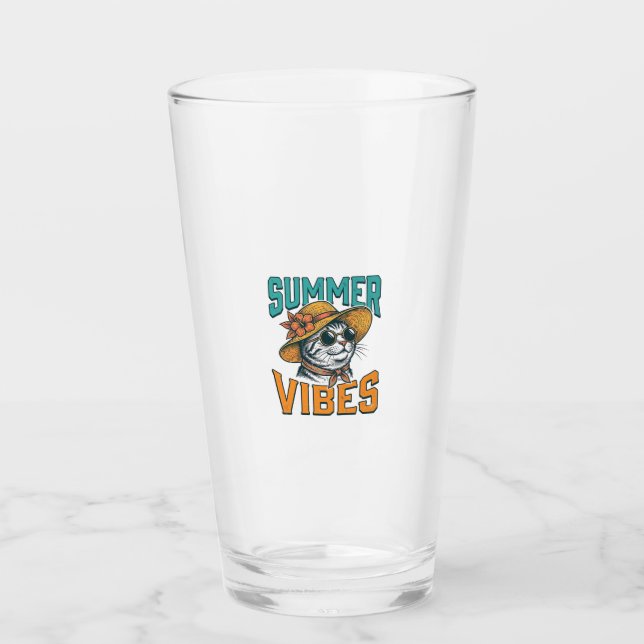 Verre Chat ambiance estivale gravure vintage Design_1 (Devant)