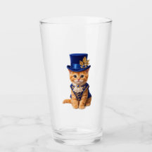 Chat au chapeau haut-de-forme Rose Bleue buvant da