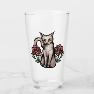 Verre Chat blanc Vintage Rose Roses Kitties blanc Art