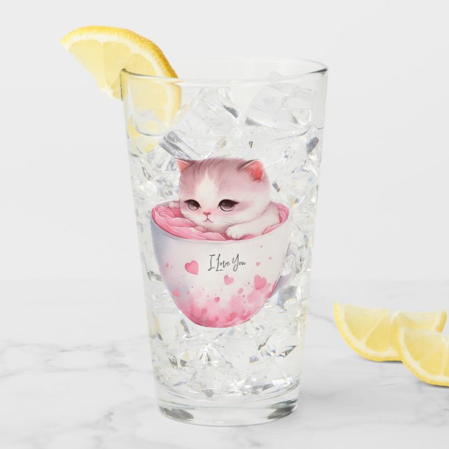 Verre Chat Chibi Rose Kawaii Avec Une Mignonne Couronne (Devant glace)