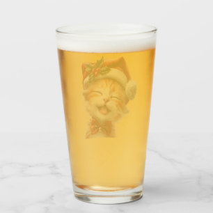Verre Chat de Noël mignon avec chapeau de Père Noël et C