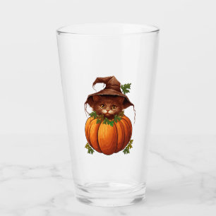 VERRE CHAT DRÔLE MIGNON CITROUILLE