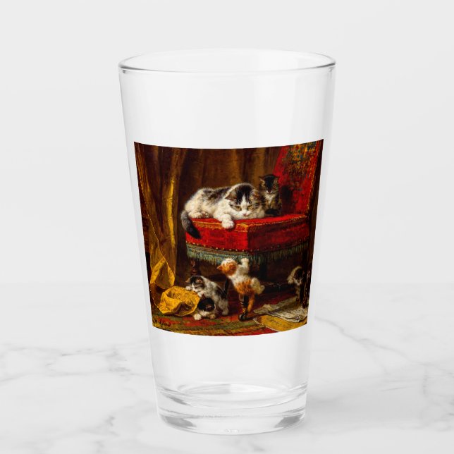 Verre Chat et chatons Jouer avec chaise (Devant)
