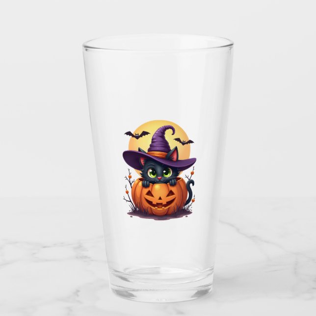 Verre Chat Halloween Citrouille Chat Noir (Devant)