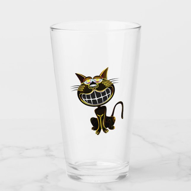 VERRE CHAT JAUNE ET NOIR CLAIR (Devant)