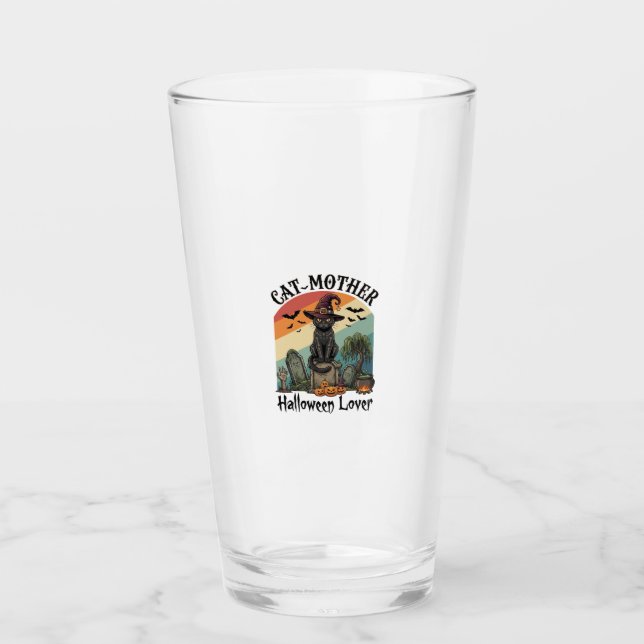 Verre Chat Mère Halloween Amant Chapeau de Sorcière Noir (Devant)