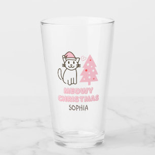 Verre Chat mignon à Santa Hat&Tree Meowy Noël Pastel