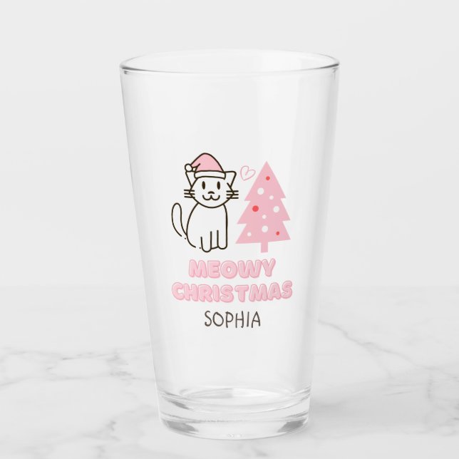 Verre Chat mignon à Santa Hat&Tree Meowy Noël Pastel (Devant)