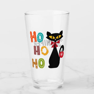 Verre Chat noir avec design de texte Ho Ho Ho