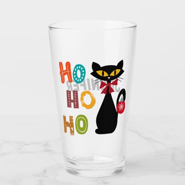 Verre Chat noir avec design de texte Ho Ho Ho (Devant)