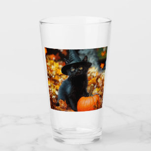 Verre Chat noir d'Halloween et Citrouille