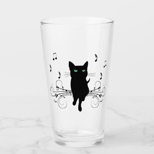 Verre Chat noir entouré de notes de musique murmurantes (Devant)