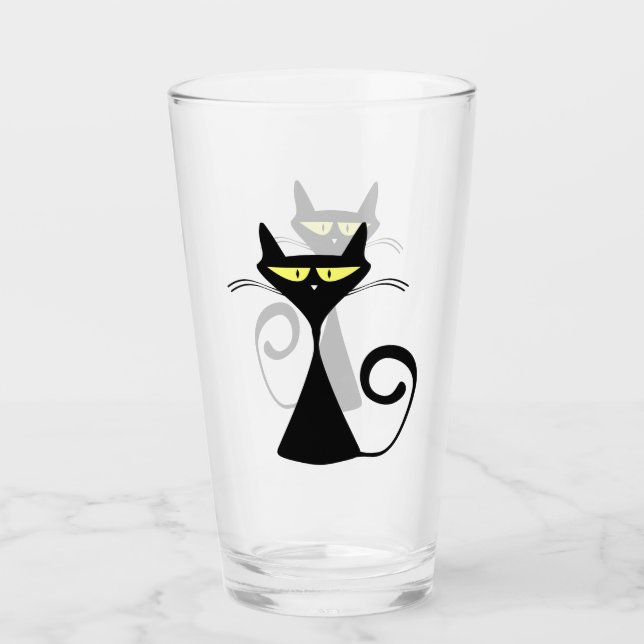 Verre Chat noir maigre avec grands yeux jaunes (Devant)