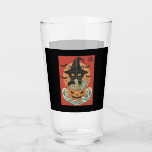 Verre Chat noir mange du ramen japonais pour Halloween