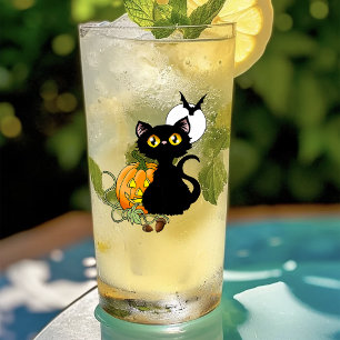 Verre Chat noir mignon violet Halloween Citrouille