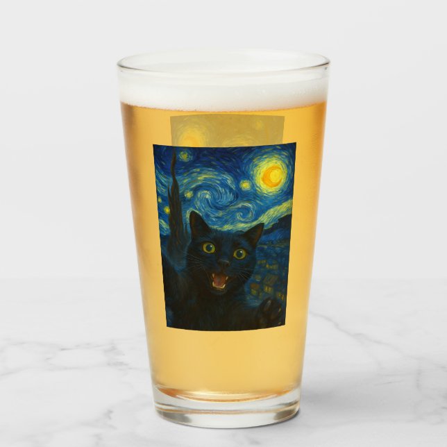 Verre Chat noir Starry Nuit Van Gogh Chat Selfie (Devant (rempli))