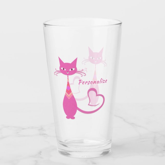 Verre Chat rose rétro Slinky les années 50 60s Art Déco  (Devant)