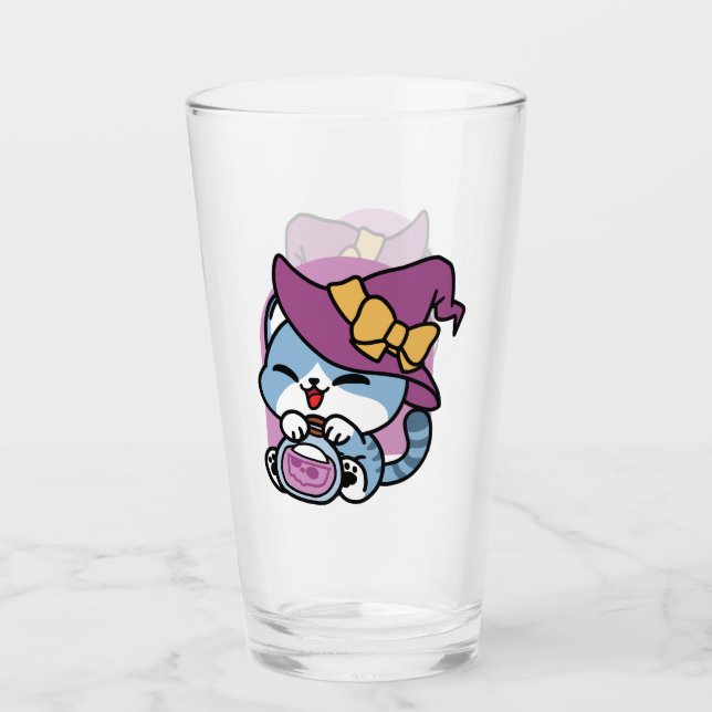 Verre Chat Tabby Halloween – Chapeau de Sorcière & Art d (Devant)