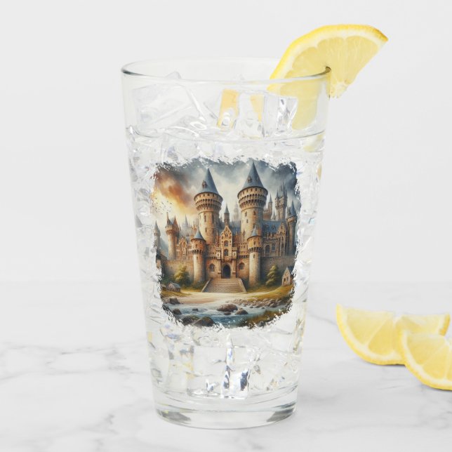 Verre Château médiéval au coucher du soleil avec ciel at (Dos glace)