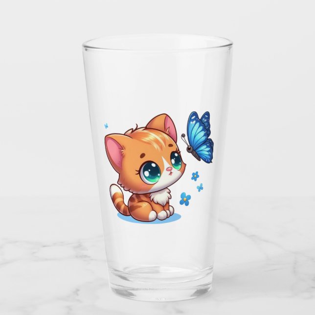 Verre Chaton/chat mignon & papillon  (Devant)