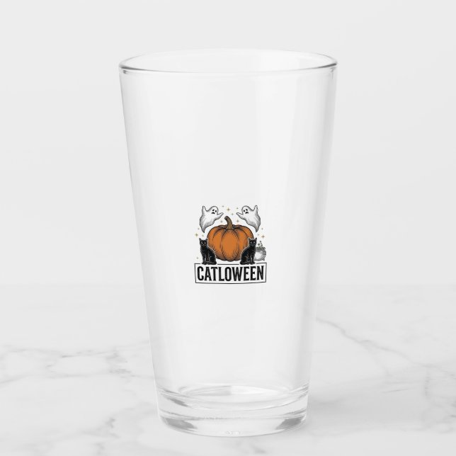 Verre Chatoween Chat Noir Fantôme Halloween Conception V (Devant)