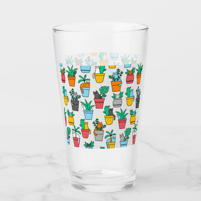 Verre Chats dans les pots à fleurs (Devant)