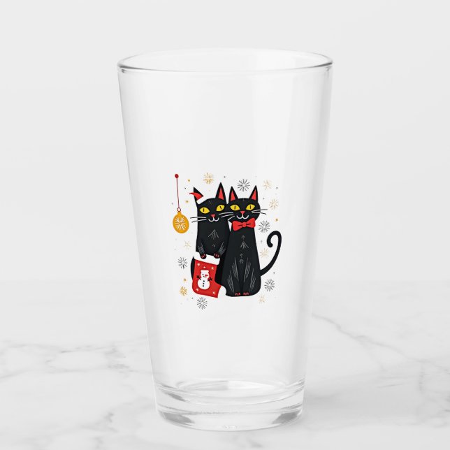 Verre Chats Noël Rétro 50s 60s Xmas (2) (Devant)