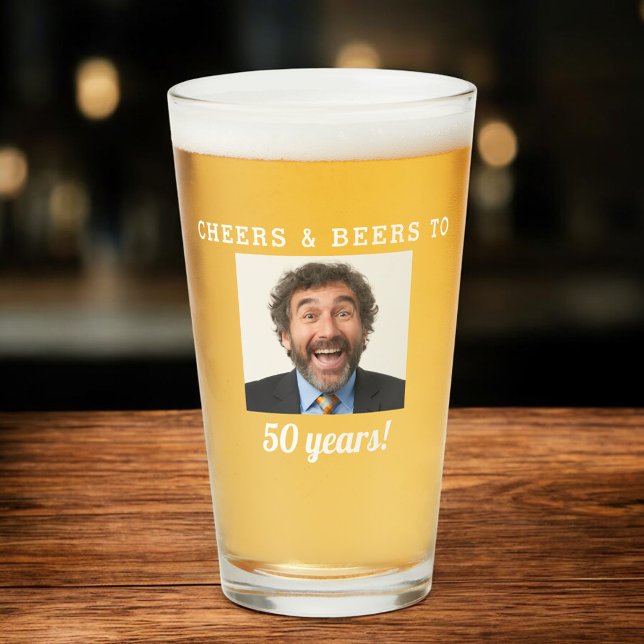 Verre Cheers & Bières 50 ans Anniversaire Photo (Créateur téléchargé)