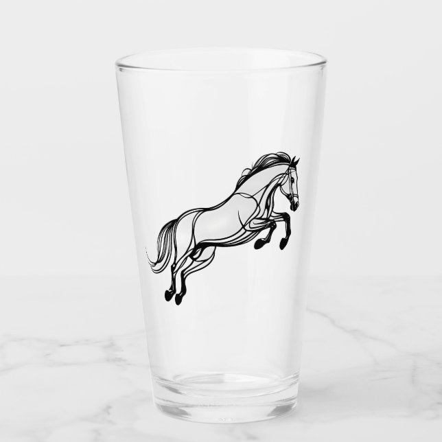 Verre Cheval Sauter Doodle noir et blanc (Devant)