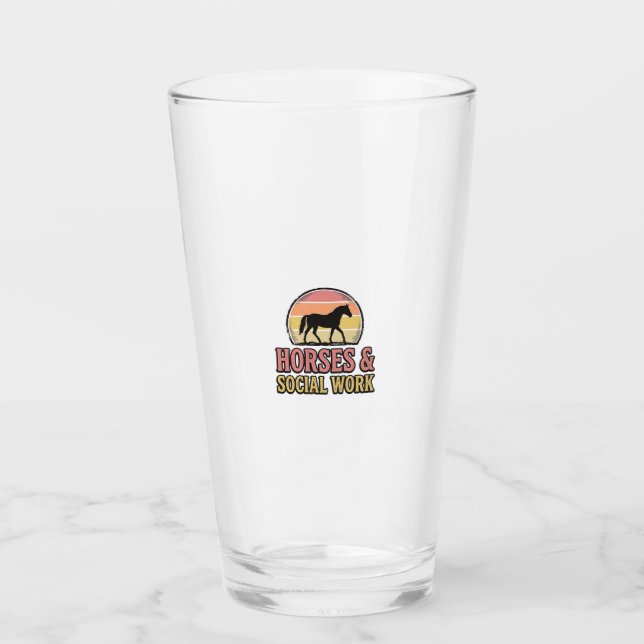 Verre Cheval & Travail Social Retro Sunset Vector Design (Devant)