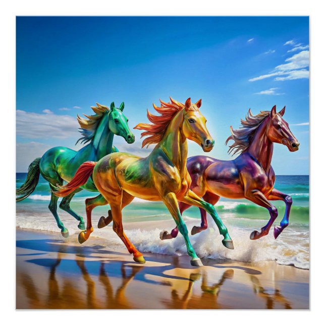 Verre Chevaux galopant sur une affiche de plage |  (Devant)