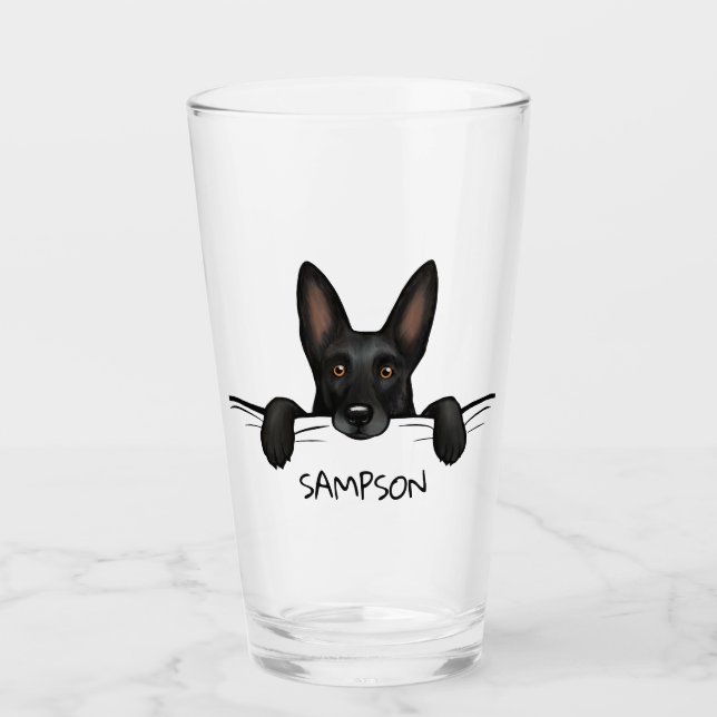 Verre Chien berger allemand noir mignon personnalisé (Devant)