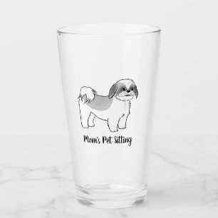 Verre Chien caricature gris et blanc Chih Tzu Personnali
