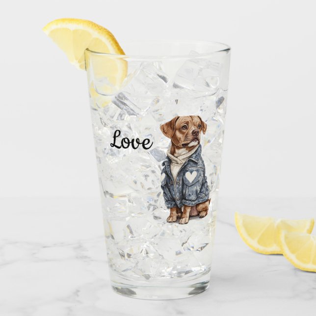 Verre Chien dans la veste Denim bleu (Devant glace)