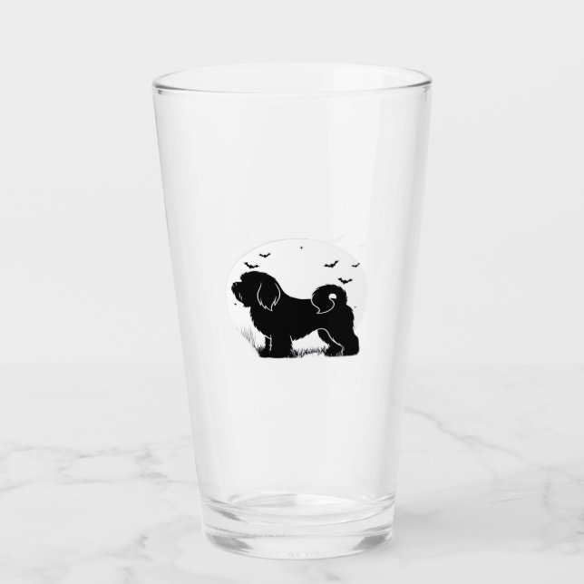 Verre Chien Lowchen � Silhouette de lune d'Halloween T-  (Devant)