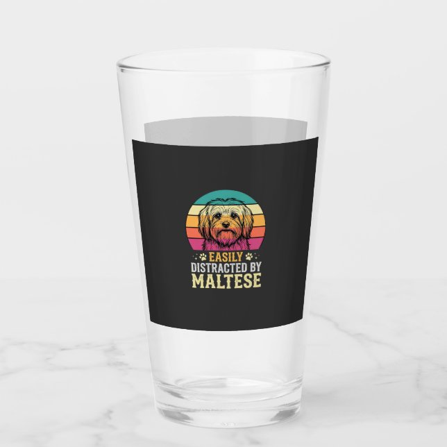 Verre Chien maltais rétro coucher de soleil distrait (Devant)