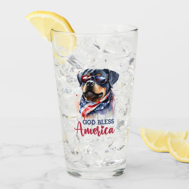 Verre Chien Patriotique-Rottweiler (Devant glace)